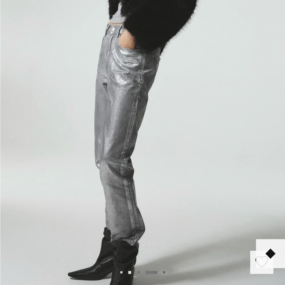 Mango Silver Shimmer High-Rise Jeans STRAIGHT FOIL JEANS 7131